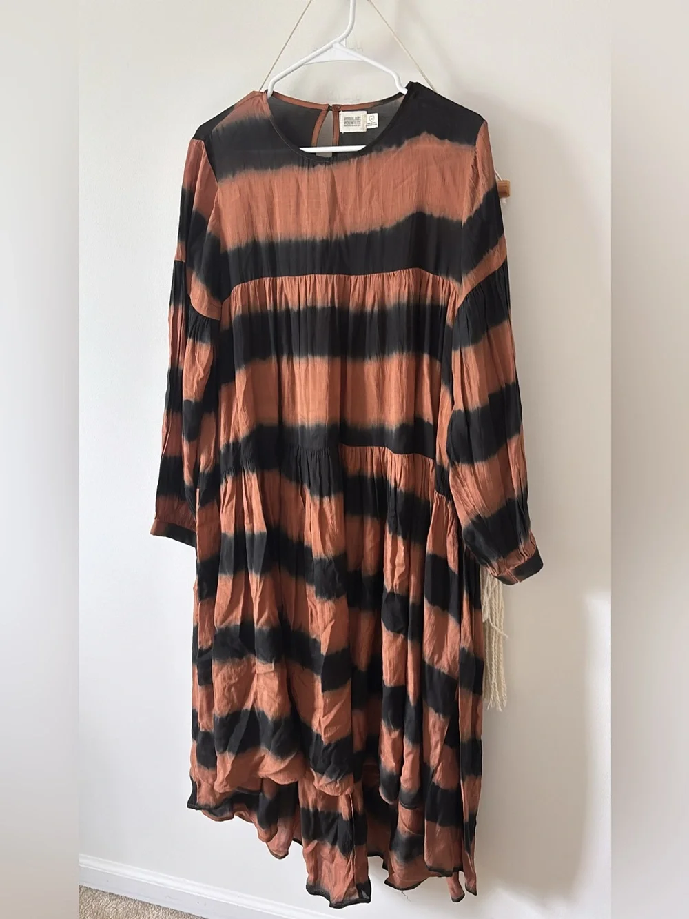 Anthropologie Norblack Norwhite Euphrates Black Brown Tie Dye Fall Dress medium